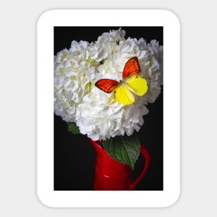 White Hydrangea With Yellow Orange butterfly Sticker